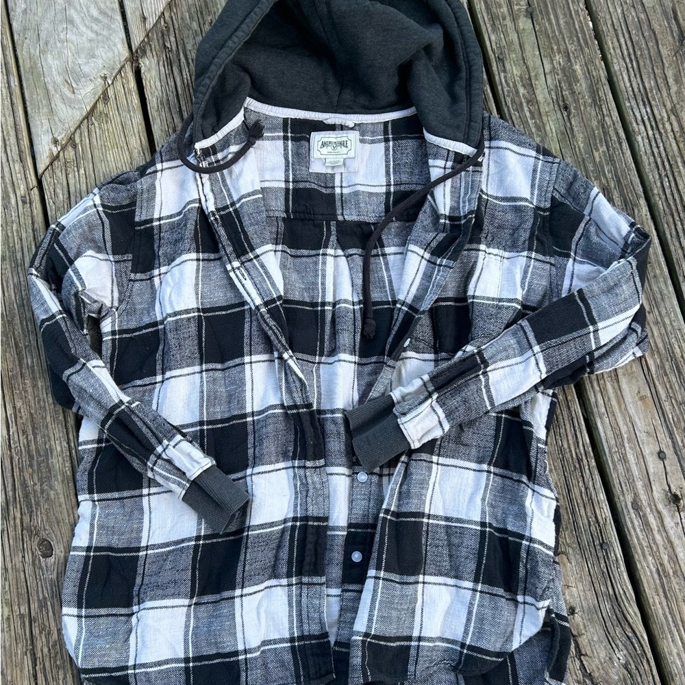 Plaid Hooded shirt - Black and White
